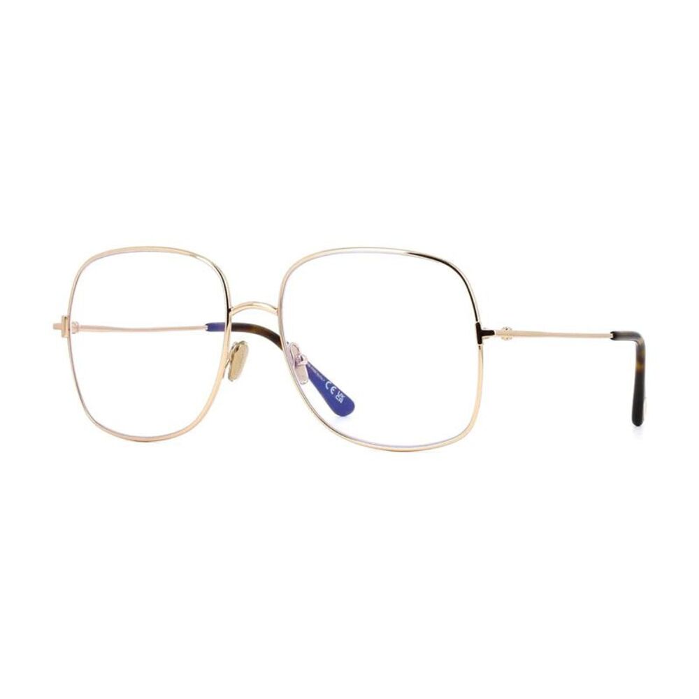 Tom Ford Eyeglasses Square Full Rim, Shiny Rose Gold Frame and Clear Blue Light